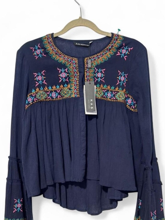 Kask Tops - Boho embroidered NWT 100% cotton flared sleeve top xs